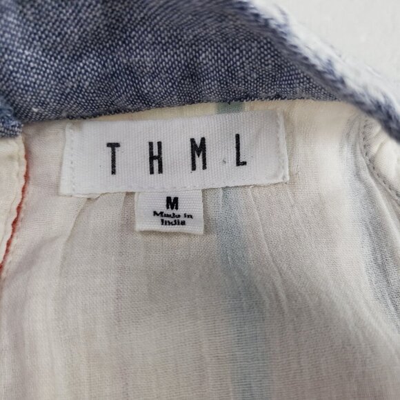 THML Vertical Striped Sleeveless Dress Womens Medium Cream High Neck Embroidered - Picture 8 of 11